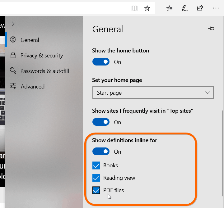 Microsoft Edge Settings Dictionary