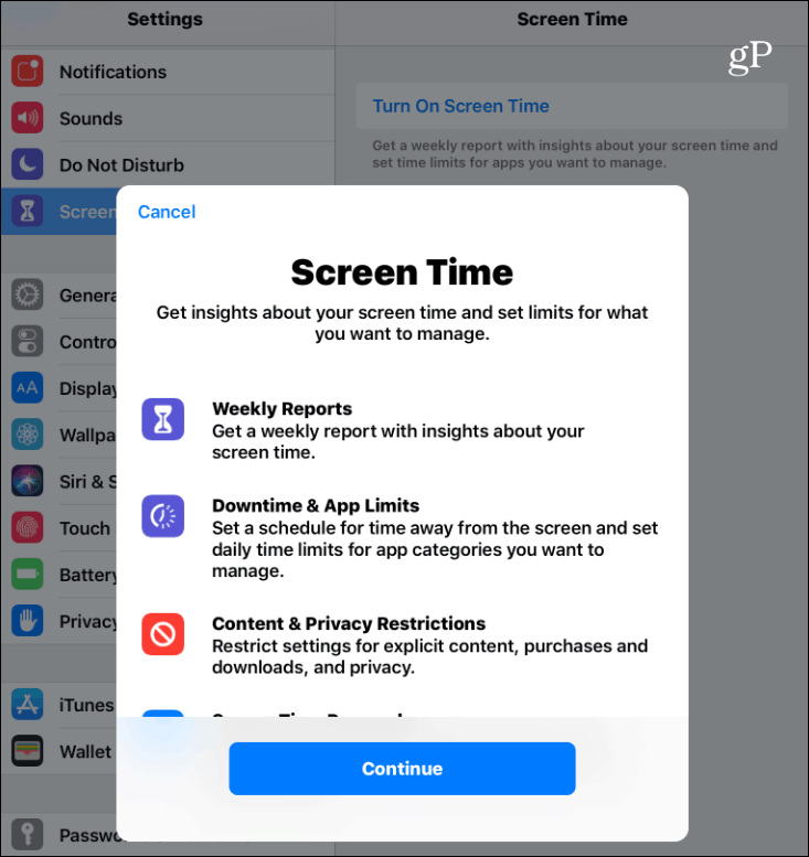 Enable Screen Time iOS 12