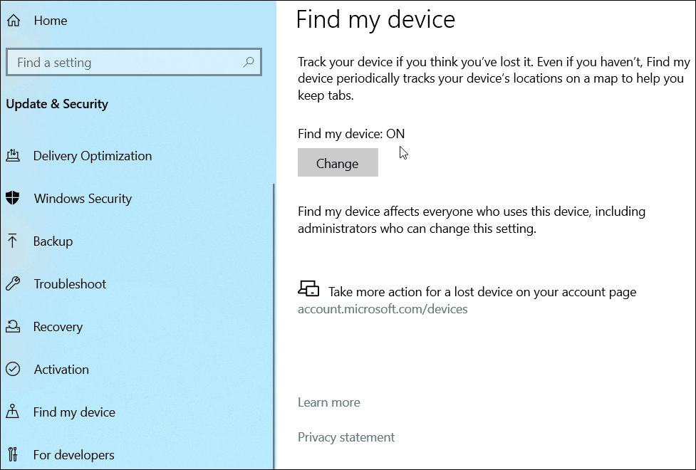 Find my Device Windows 10