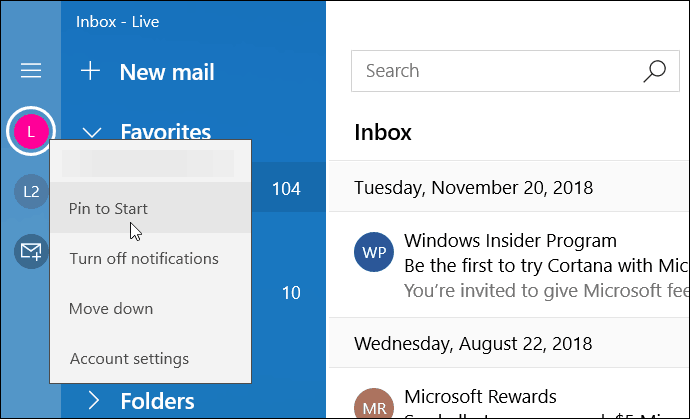 Modern Mail App Pin to Start