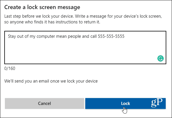 Verify Lock Computer Write Message