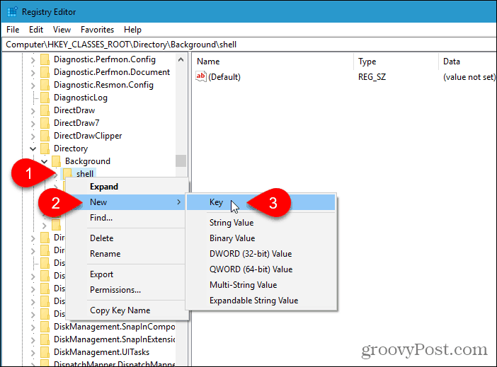 Go to New > Key in the Registry Editor