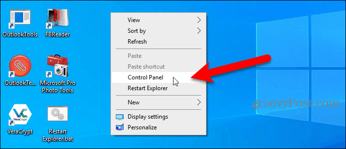 The Control Panel available on the right-click menu on the Windows 10 desktop