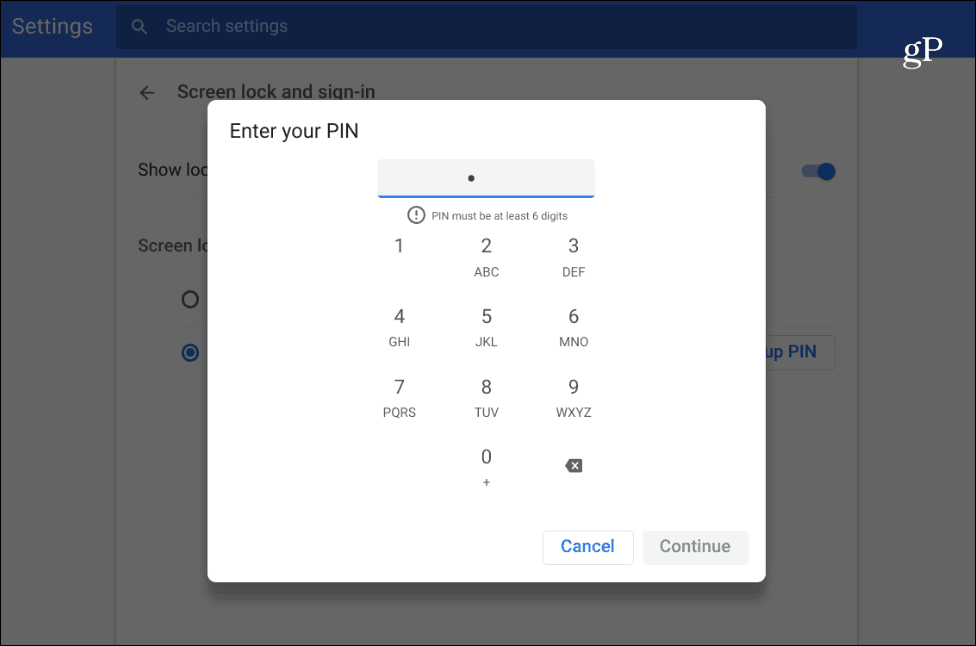 Enter your PIN Chromebook