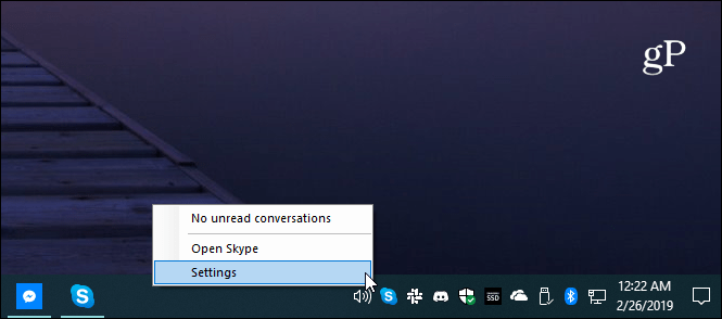 Skype Settings System Tray