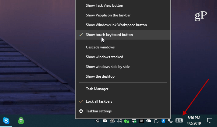 Windows 10 Show Touch Keyboard Button