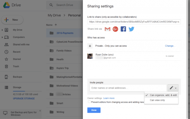 google drive sharing