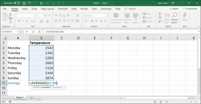 using average function in excel