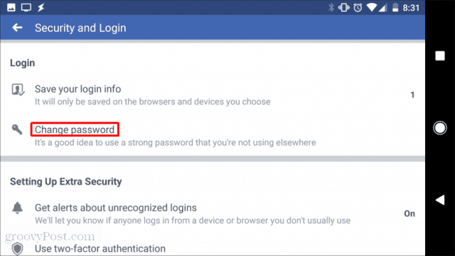 facebook change password