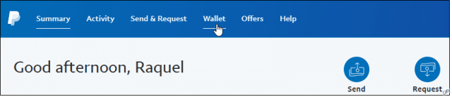   Click on the Wallet tab on PayPal 