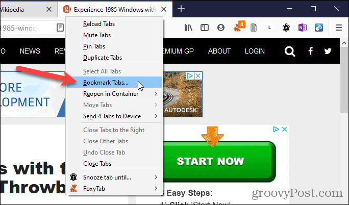 Choose Bookmark Tabs in Firefox