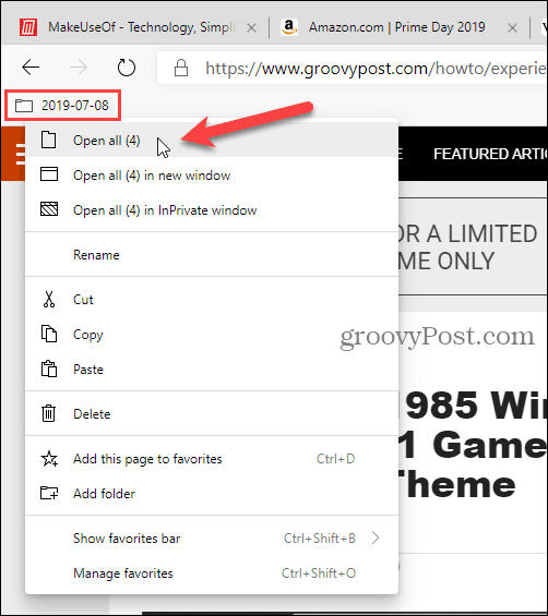   Select Open all (X) on chrome based Edge 