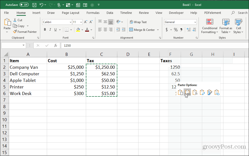 pasting values from copied formula cells