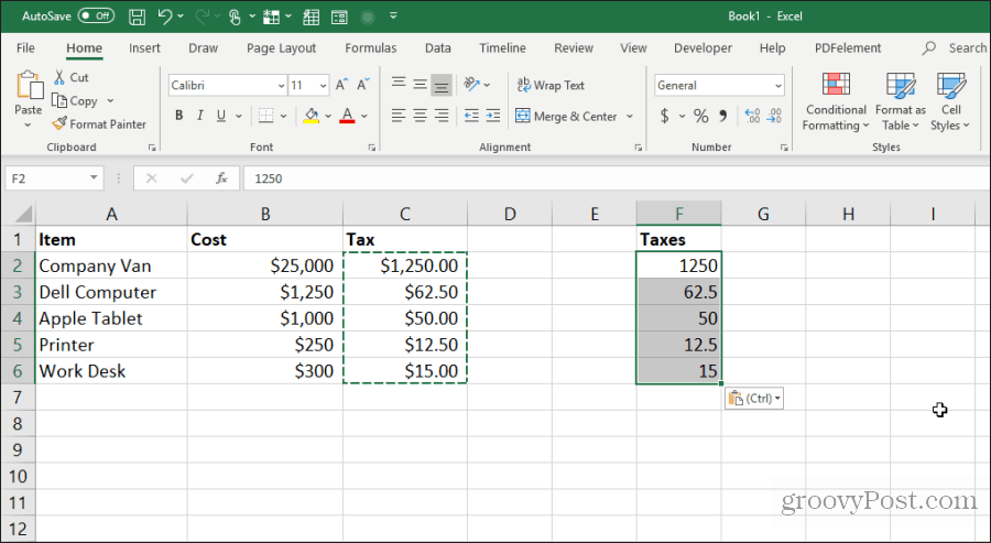 pasted values from formula cells