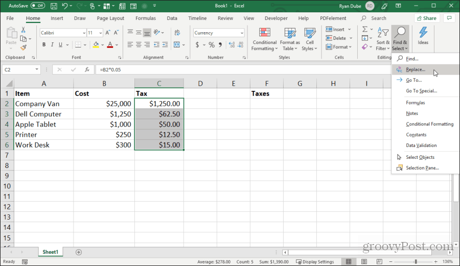replacing formula characters in Excel