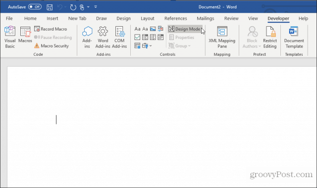 using design mode in word