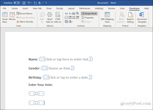   using word check boxes 