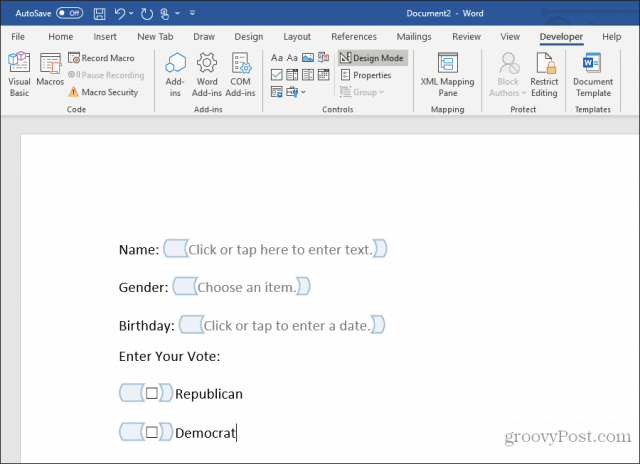 using checkboxes in word