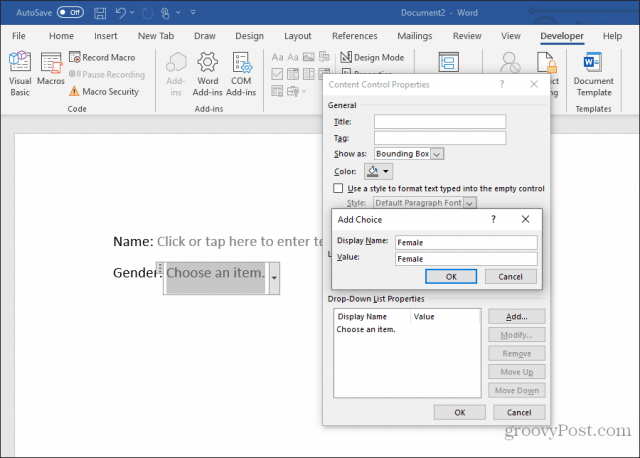 Editing a drop down list in word