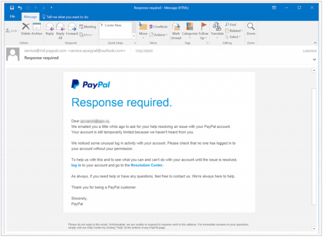  Fake PayPal Notice 