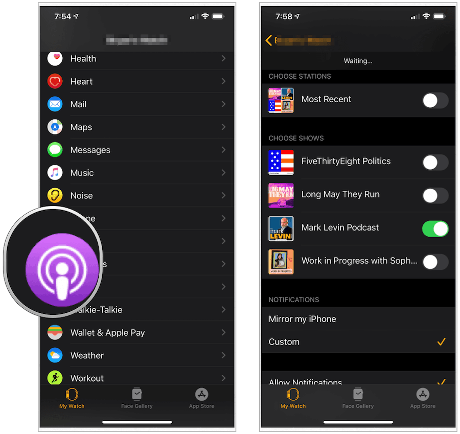 Apple Watch podcasts app