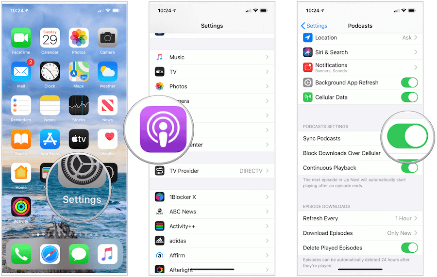 Podcasts settings