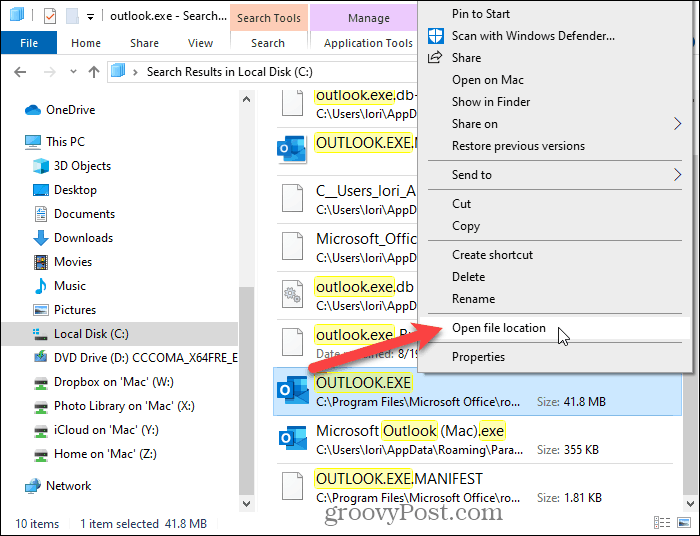 Select Open file location in File Explorer