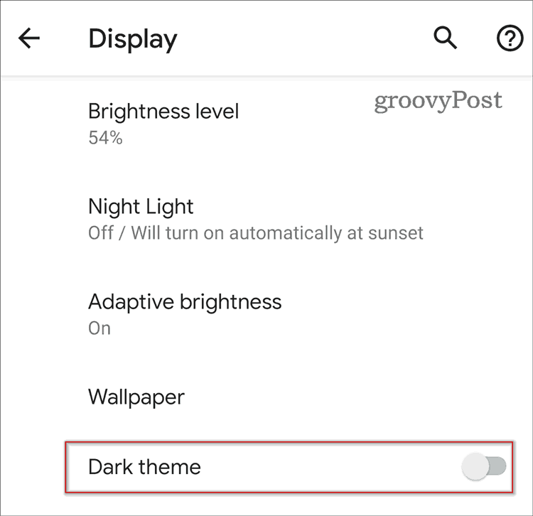 Android 10 dark theme toggle