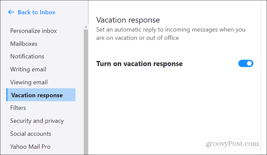 enabling yahoo vacation response