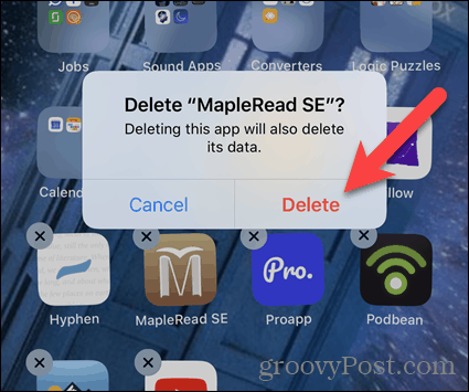 Tap Delete on iPhone confirmation dialog