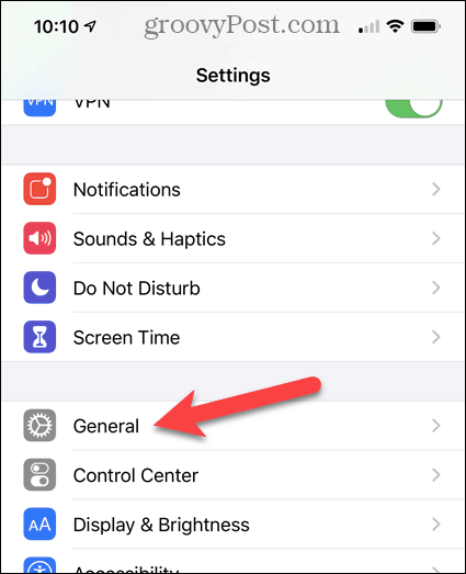 Tap General on the Settings screen