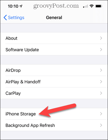 Нажмите iPhone Storage