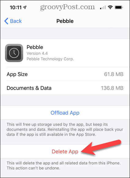 Tap Delete App in iPhone Settings