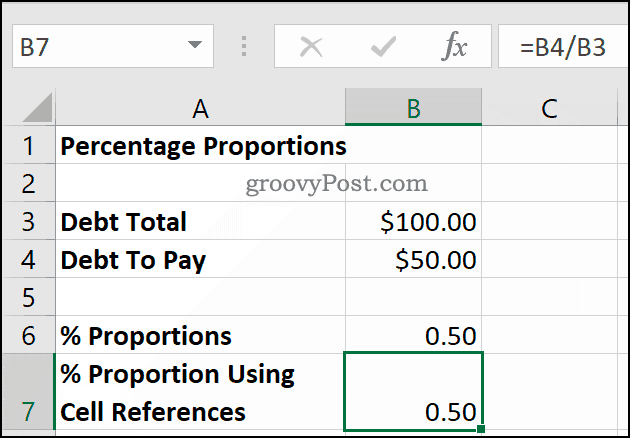 Calculating Percentages as proportions using Microsoft Excel