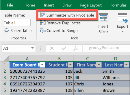 Creating a pivot table from an existing table in Excel