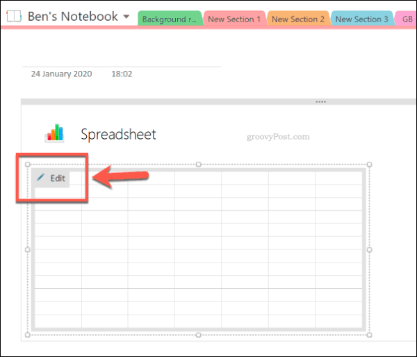 Edit a new Excel spreadsheet in OneNote