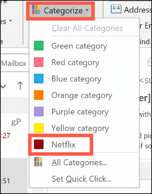 Manually set a color category in Outlook