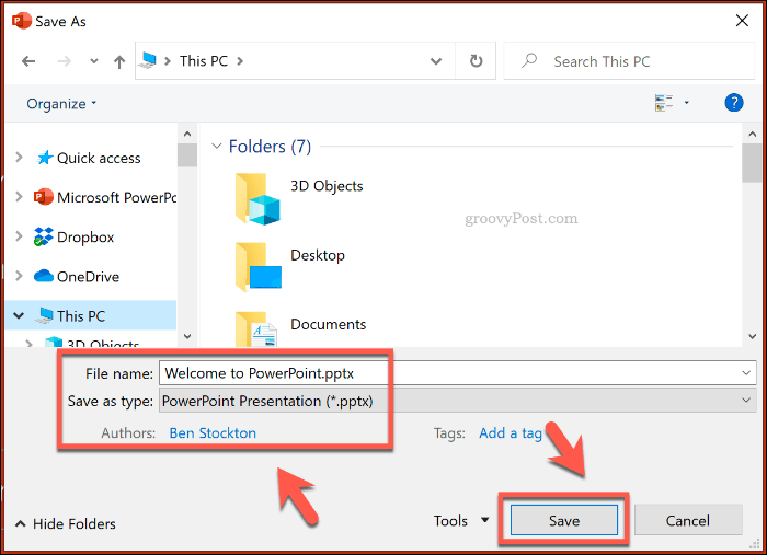 PowerPoint Save As box saving in the PPTX format