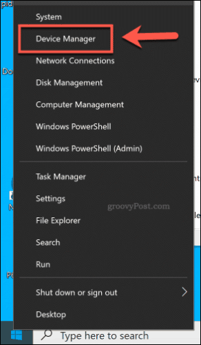 Доступ к диспетчеру устройств из меню «Пуск» в Windows 10