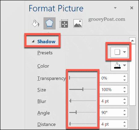Adding a drop shadow to an image in Word