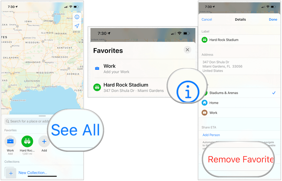 Apple Maps remove favorites