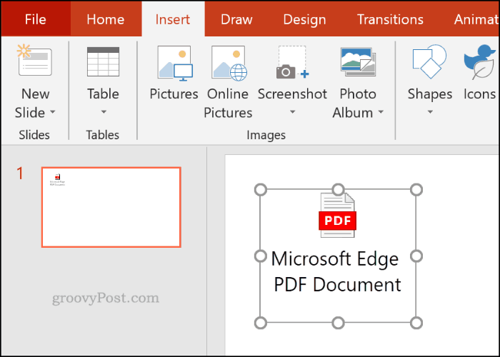 An inserted PDF file as an object in PowerPoint