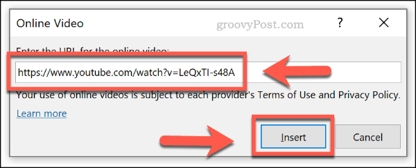 Inserting an online video by URL in PowerPoint