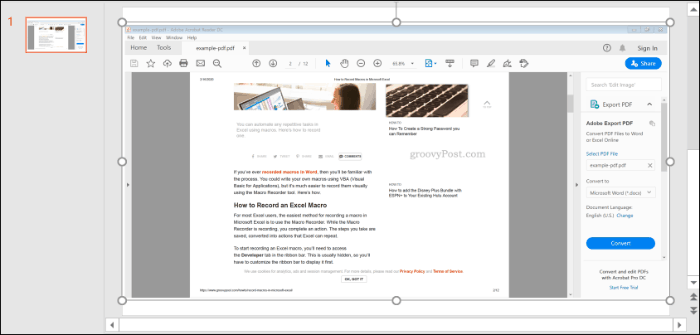 A screenshot of a PDF file, inserted in PowerPoint
