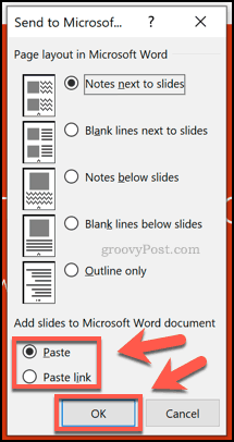 Параметры форматирования для раздаточных материалов в PowerPoint
