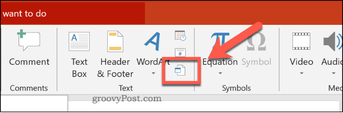 The Insert Object button in PowerPoint