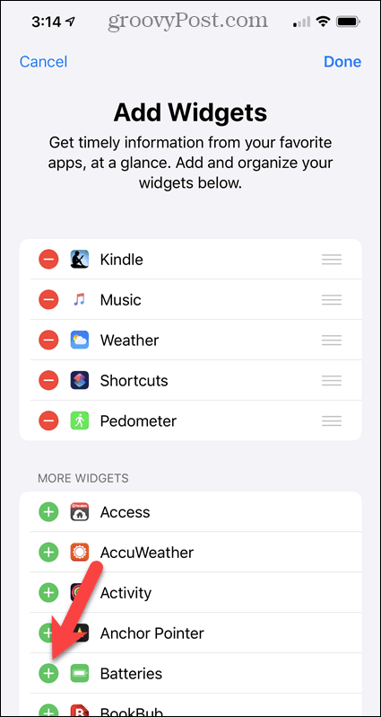 Add The Batteries Widget To The Iphone Widgets Screen
