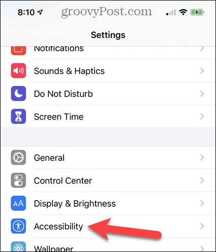 Tap Accessibility in iPhone Settings