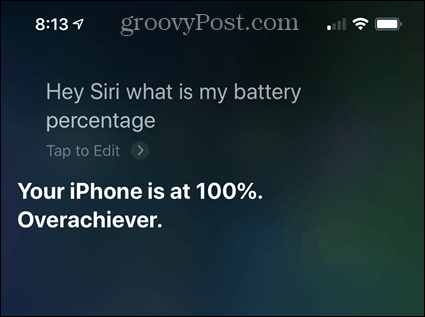 Проверьте процент заряда батареи iPhone с помощью Siri