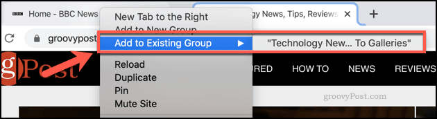 Adding further tabs to Chrome groups